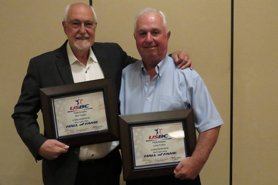 Ron Hoppe, pictured with Larry Fulton, were both inducted into the Washington State USBC Hall of Fame.